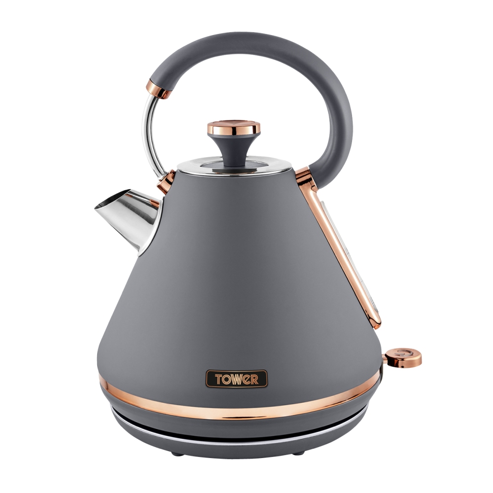 Tower T10044RGG Cavaletto Pyramid Kettle with Fast Boil, Detachable Filter, 1.7L, 3000W, Grey and Rose Gold