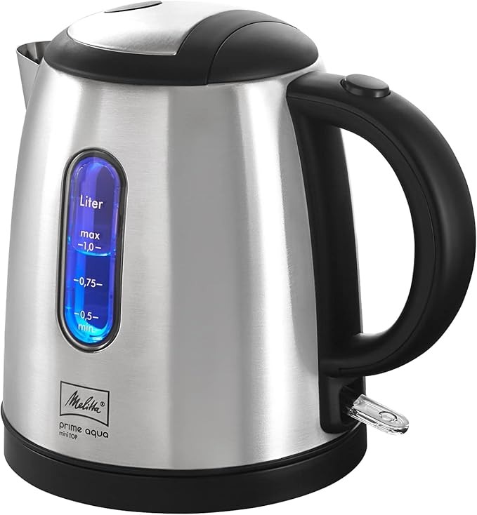Melitta Prime Aqua Mini Top Wasserkocher, Edelstahl, 1,0 L, 2200 W, Externer Wasserstandsanzeiger, 1018-03
