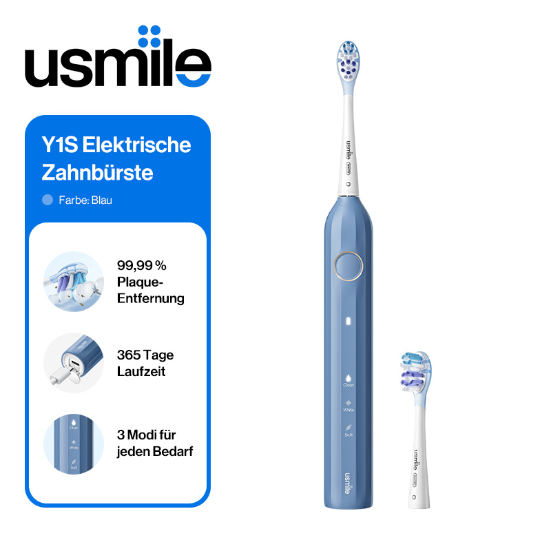 usmile Y1S Elektrische Zahnbürste, wiederaufladbare Schallzahnbürste für Erwachsene mit 3 Putzmodi, intelligenter Timer, mit Reiseetui, eine Aufladung hält 6 Monate