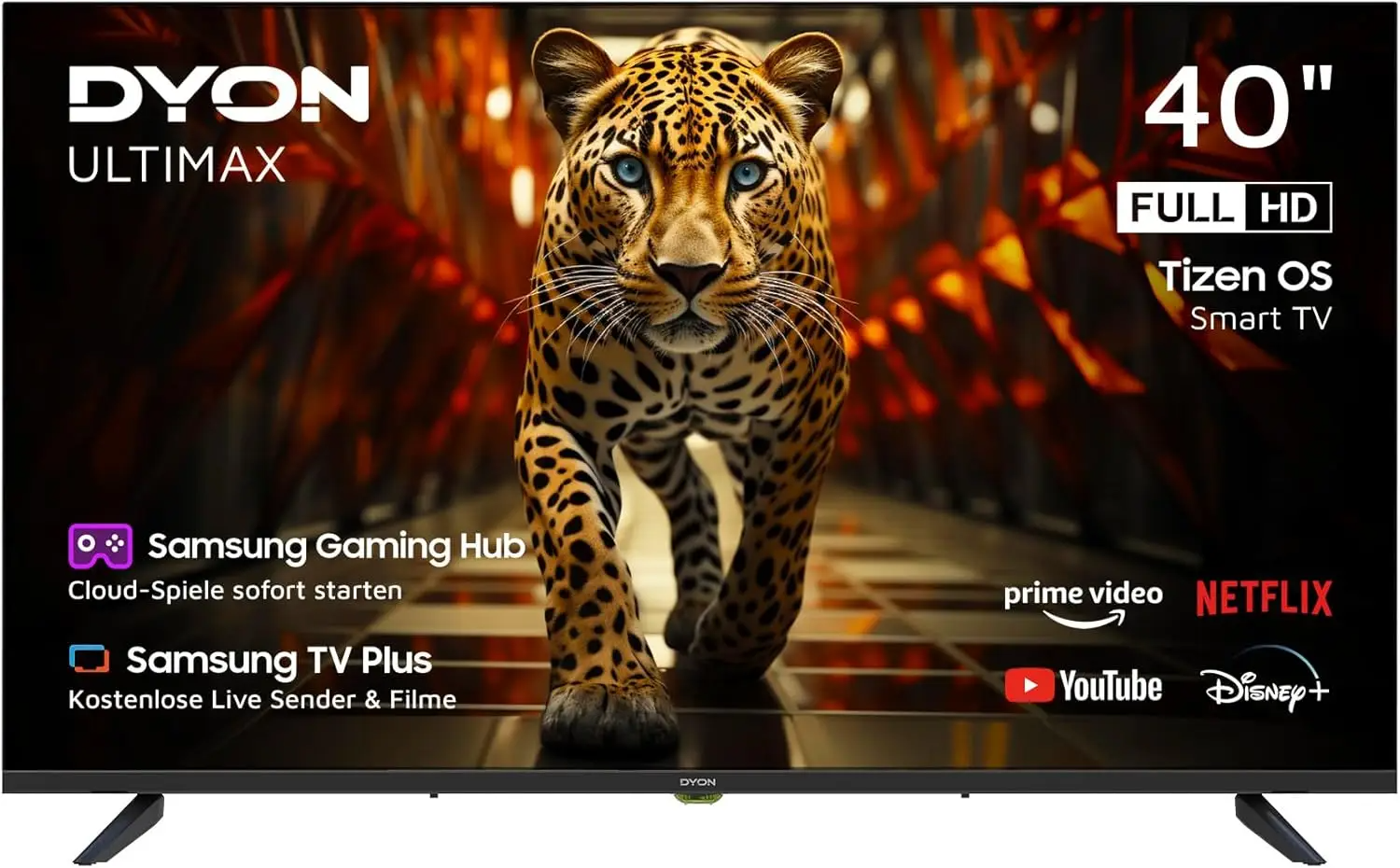 DYON ULTIMAX 40F-TI - 40-Zoll (100 cm) Full-HD-Smart-TV mit Samsung Tizen OS, Triple-Tuner (DVB-C/-S2/-T2), Samsung Smart & Gaming Hub, Prime Video, Netflix, Disney+ [2025] [Energieeffizienzklasse F]