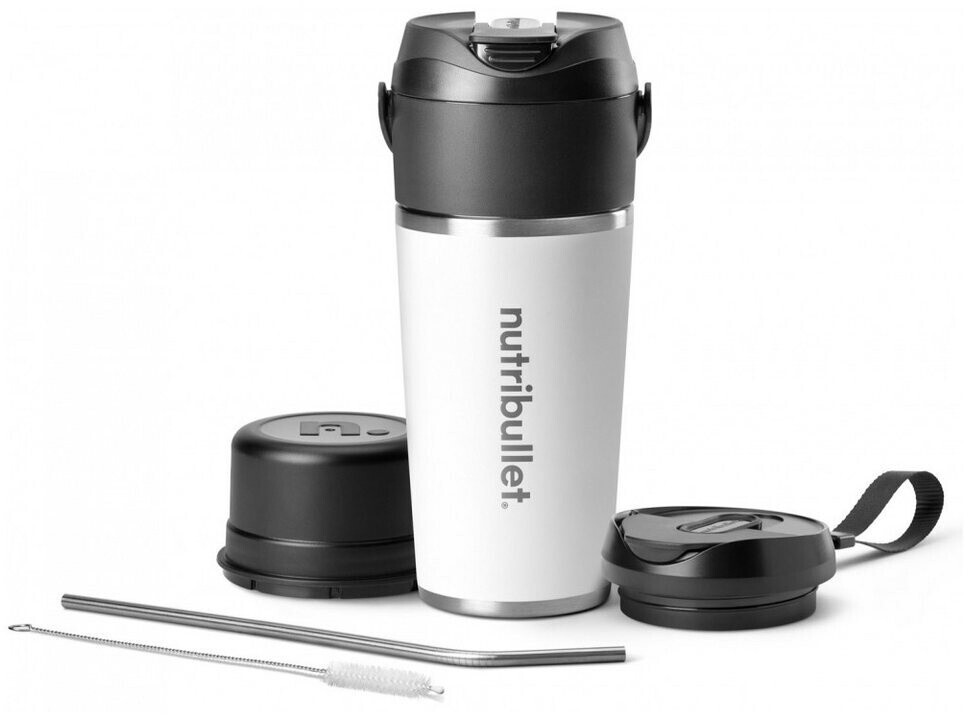 nutribullet®  Flip NBP016W, tragbarer Mixer mit isoliertem Edelstahl Thermobecher (590 ml), wiederaufladbar für 14+ Mixvorgänge, hält Getränke 24 Stunden kalt, Eiscrusher, 2-in-1 Mini Mixer to-go, USB-C-Ladefunktion, Weiß