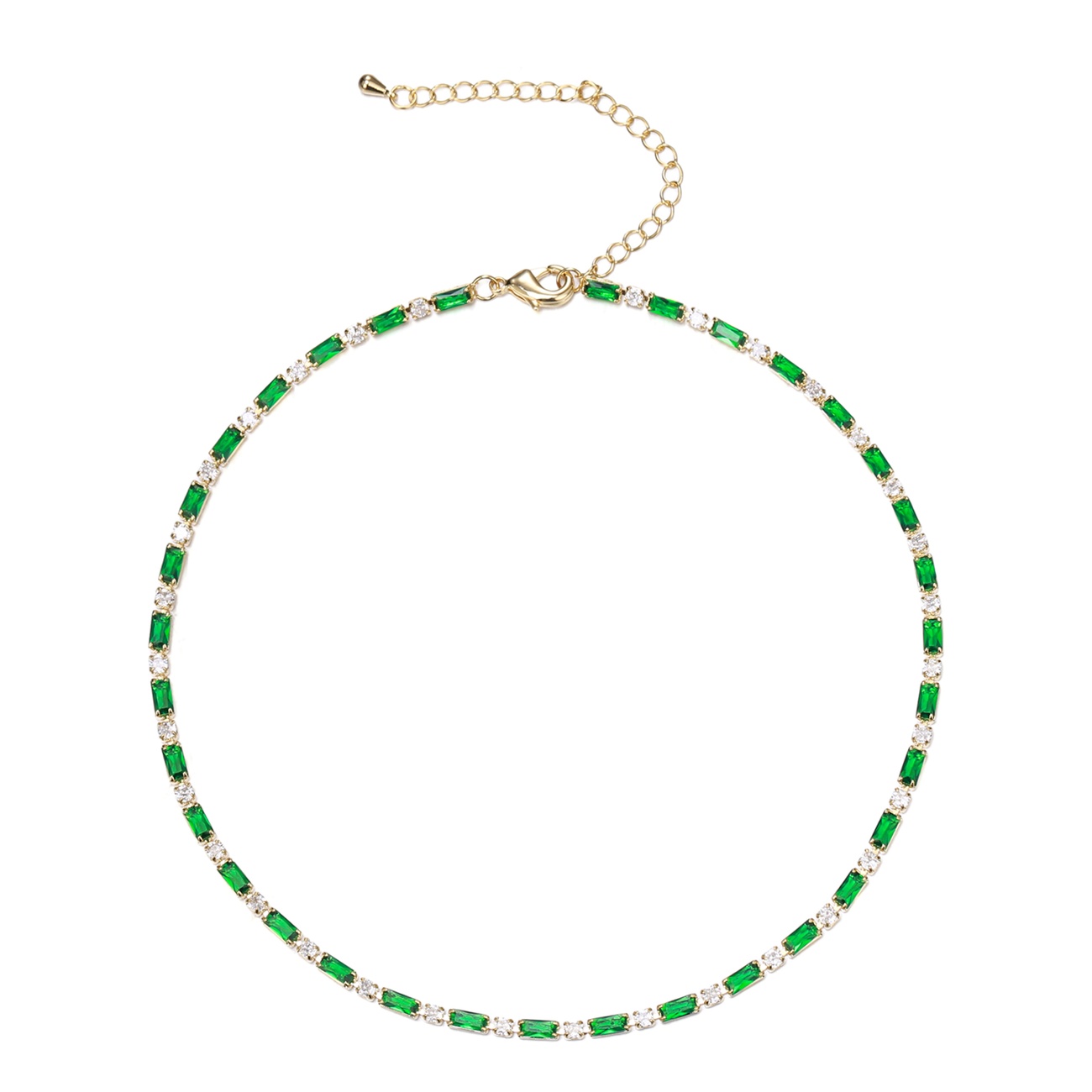 Ever Faith Green Cubic Zirconia Thin Tennis Choker Necklace