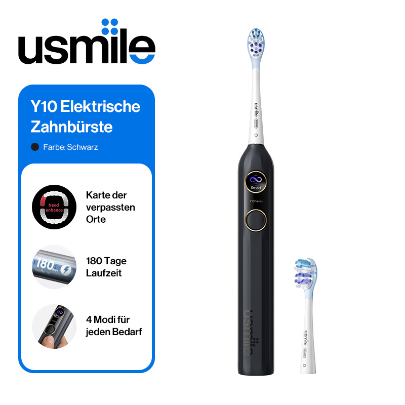 usmile Y10 elektrische Zahnbürste mit Smart-Display, 4 Putzmodi, intelligente Schallzahnbürste mit Timer und Andruckkontrolle, eine Aufladung hält 180 Tage