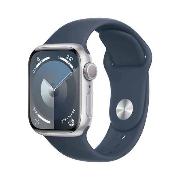Apple Watch S9 (41mm/ GPS) - Silver Aluminum Case with Storm Blue Sport Band (Small/Medium)