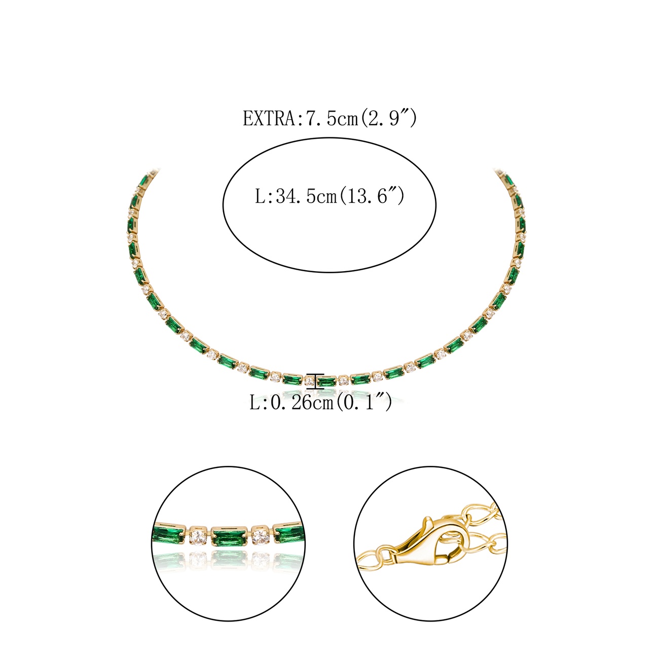 Ever Faith Green Cubic Zirconia Thin Tennis Choker Necklace
