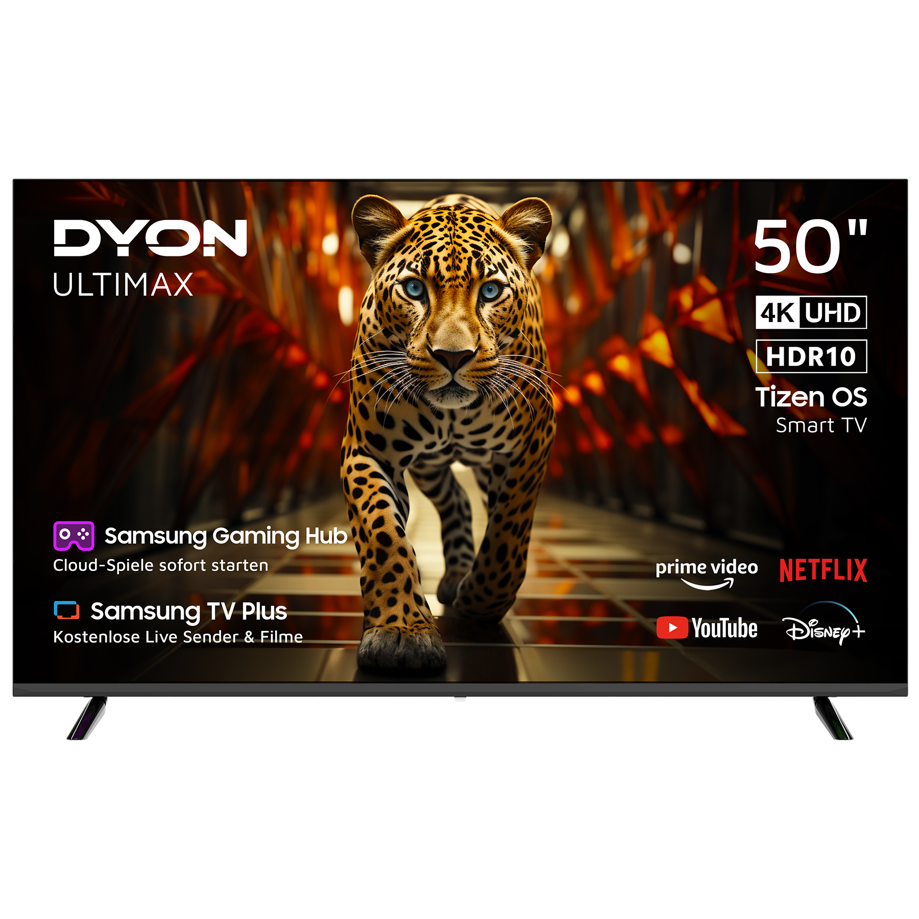 DYON ULTIMAX 50U-TI - 50 Zoll (126 cm) 4K Ultra HD Smart TV mit Samsung Tizen OS, Triple Tuner (DVB-C/-S2/-T2), Samsung Smart & Gaming Hub, Prime Video, Netflix, Disney+ [2025] [Energieeffizienzklasse F]