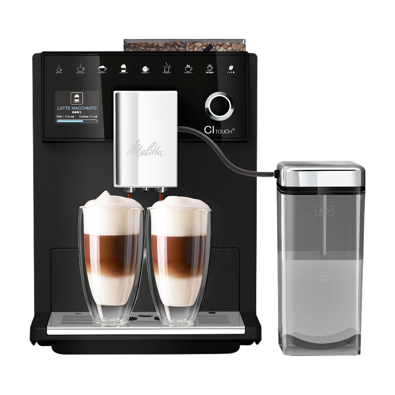 Melitta CI Touch Kaffeevollautomat mit Milchsystem, Kaffeemaschine mit integriertem Mahlwerk und Milchaufschäumer für Espresso oder Cappuccino, Matt Schwarz