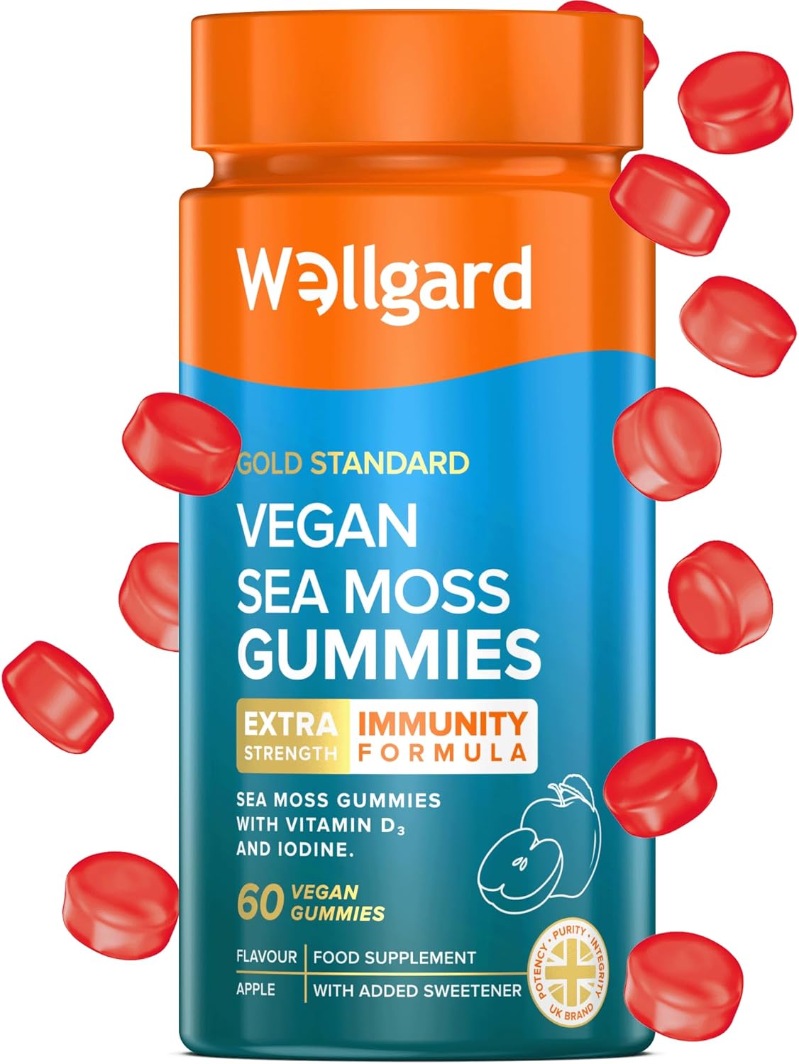 Wellgard Vegan Sea Moss Gummies Apple Flavour - 60 Vegan Gummies
