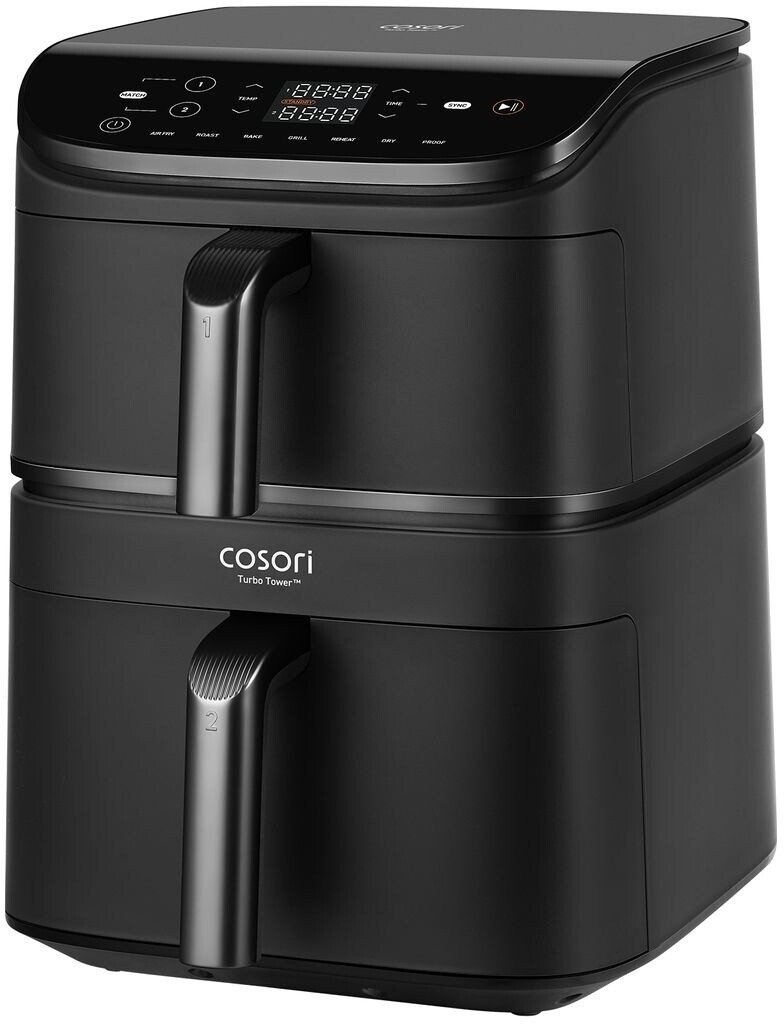 COSORI Heißluftfritteuse Cosori Turbo Tower CAF-DC121 mit vertikaler Doppelkammer 2 DC-Motoren, 7 Funktionen, 10,8L (4,3l + 6,5l)