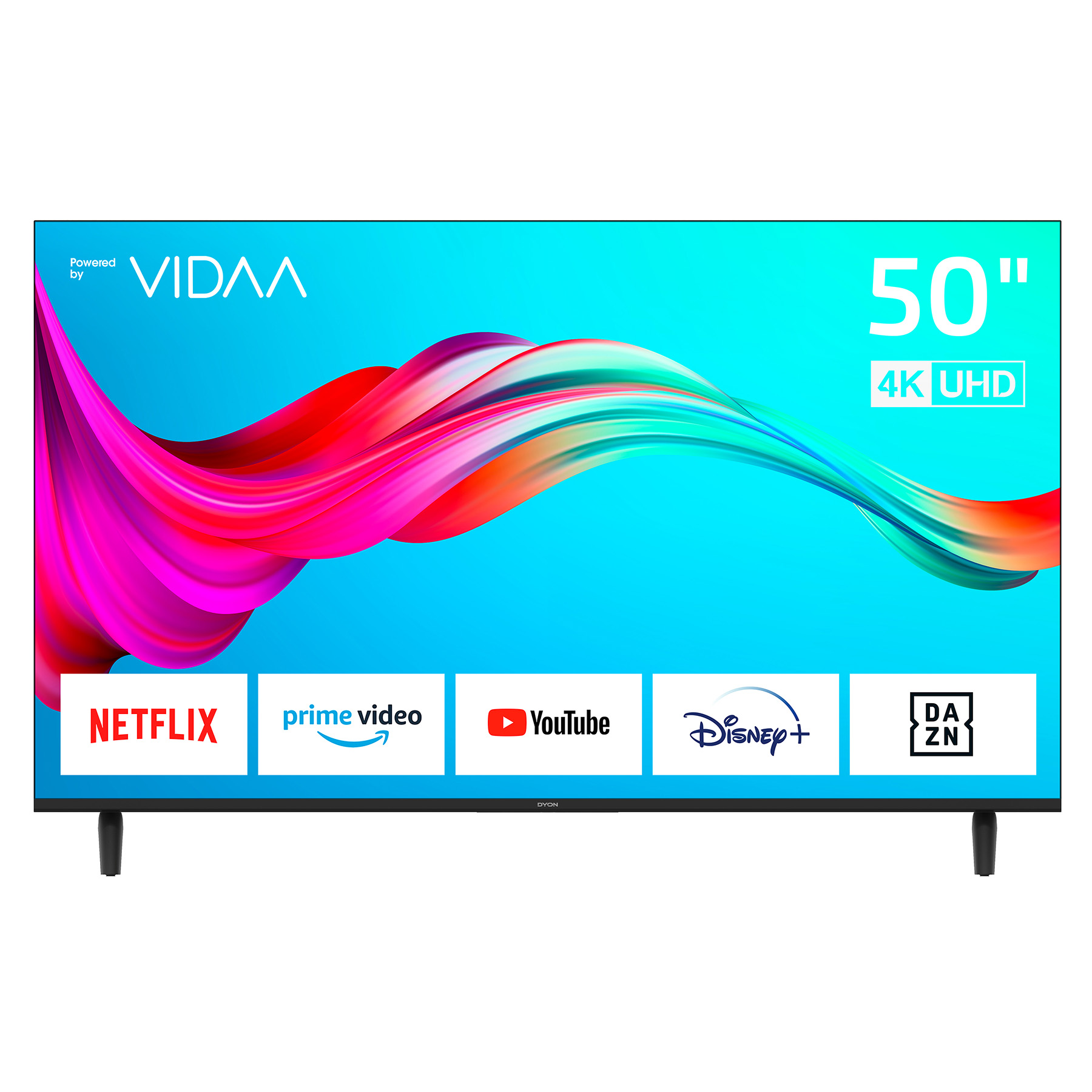 DYON Smart 50 VX - 50-Zoll (126 cm) 4K UHD Smart TV mit HD Triple Tuner (DVB-C/-S2/-T2), App Store, Prime Video, Netflix, YouTube, DAZN, Disney+, Hotel-Modus [Energieeffizienzklasse F]