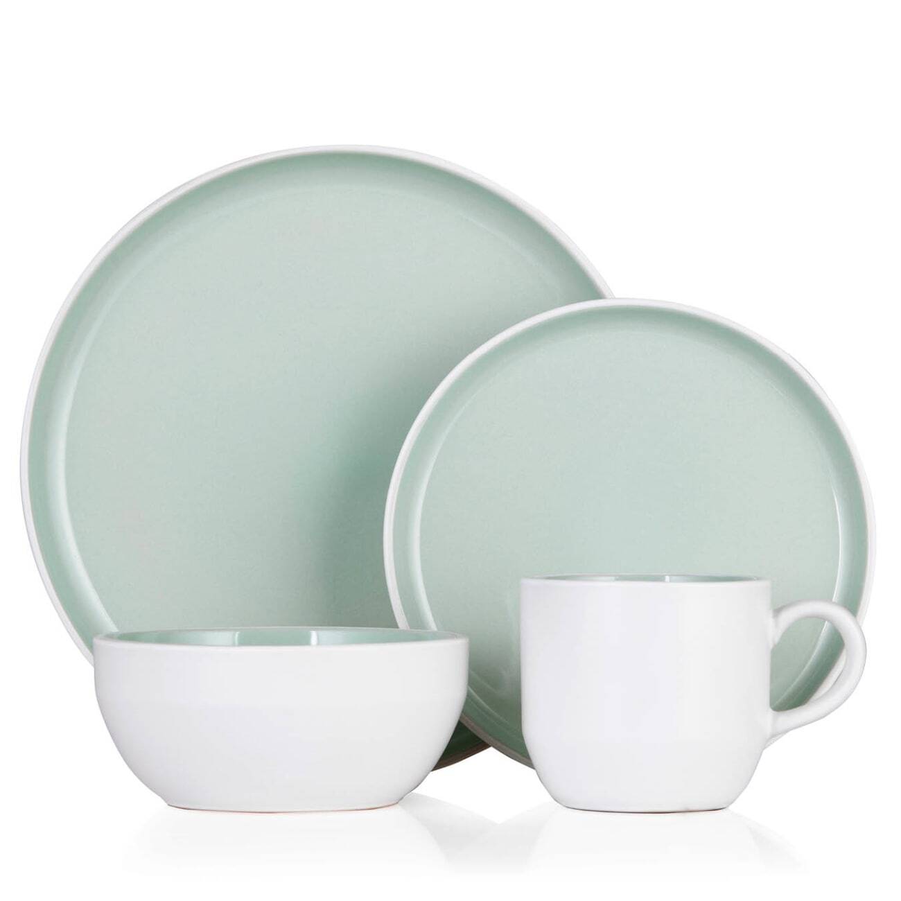 Barbary & Oak by Tower Oslo Dinnerware Set 16PC, White and Mint Green