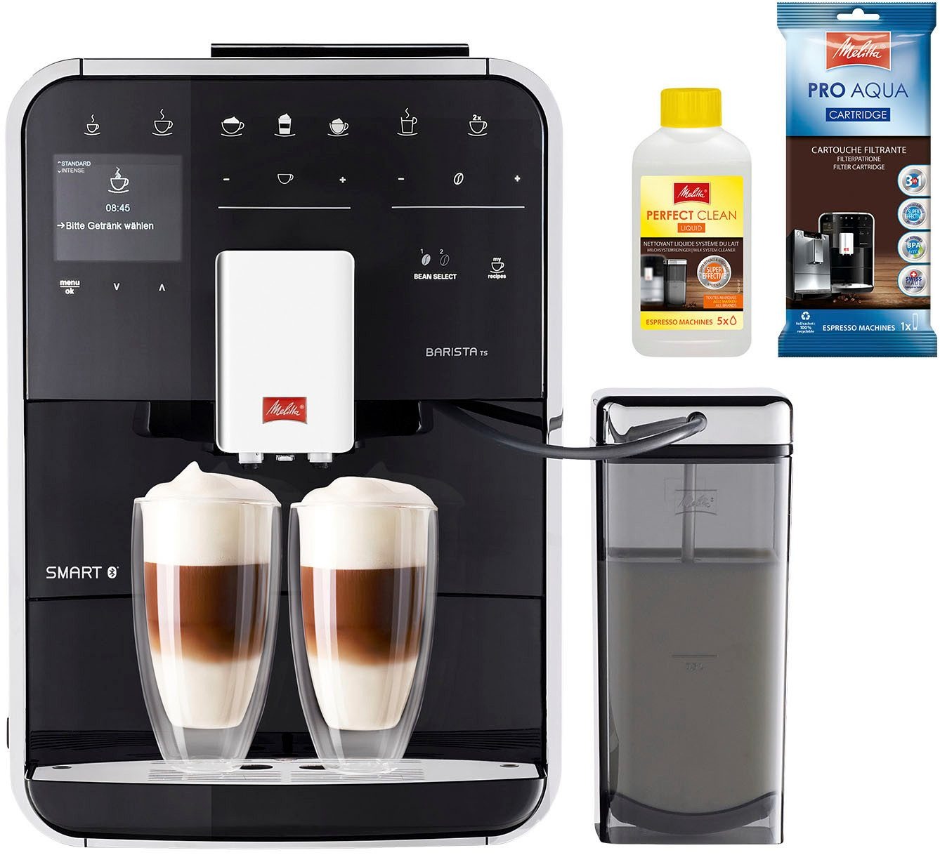 Melitta Caffeo Barista TS Smart F850-102, Vollautomatische Kaffeemaschine mit Milchbehälter, Smartphone-Steuerung mit Connect App, One-Touch-Funktion, Schwarz