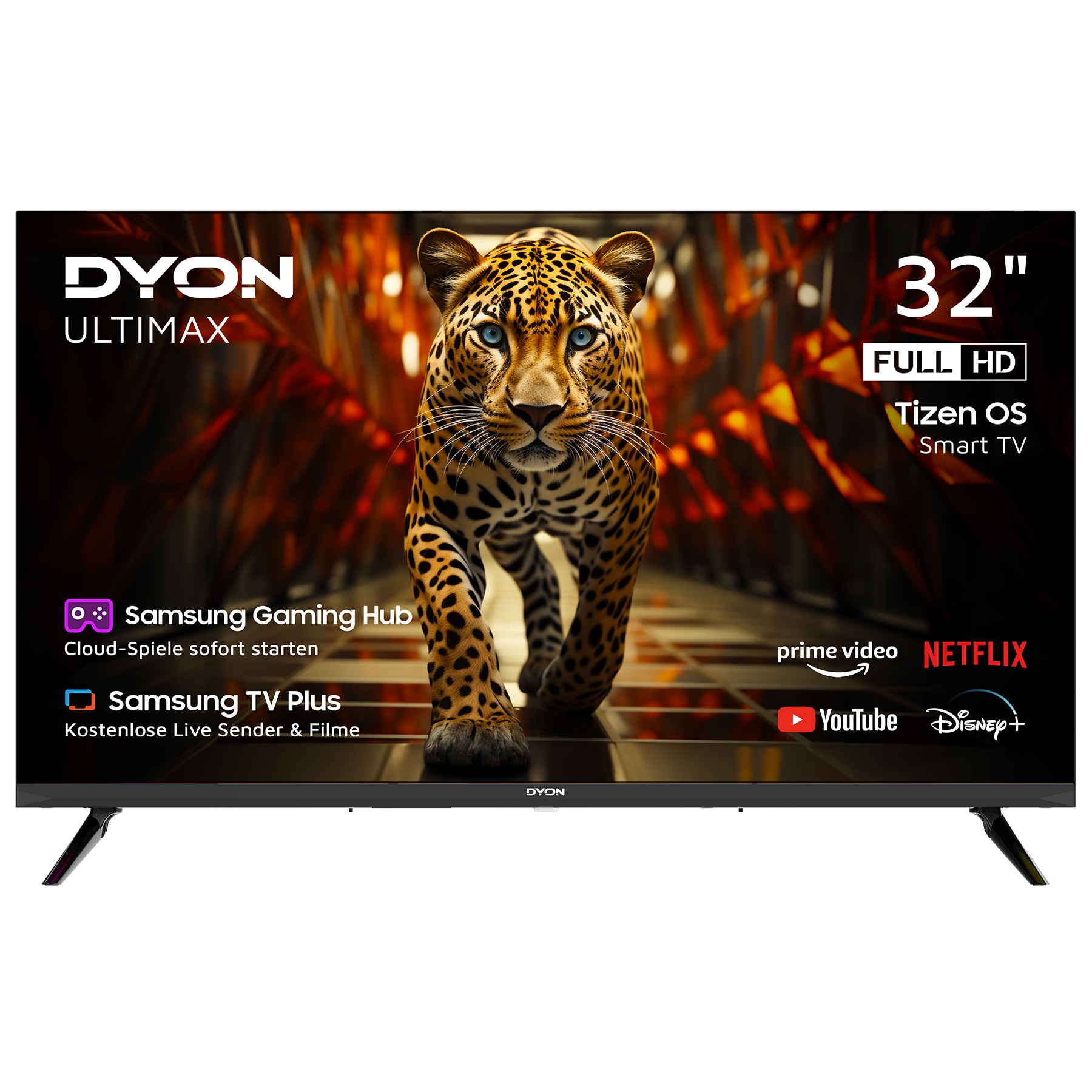 DYON ULTIMAX 32F-TI – 32-Zoll (80 cm) Full-HD-Smart-TV mit Samsung Tizen OS, Triple Tuner (DVB-C/-S2/-T2), Samsung Smart & Gaming Hub, Prime Video, Netflix, Disney+ [2025] [Energieeffizienzklasse F]