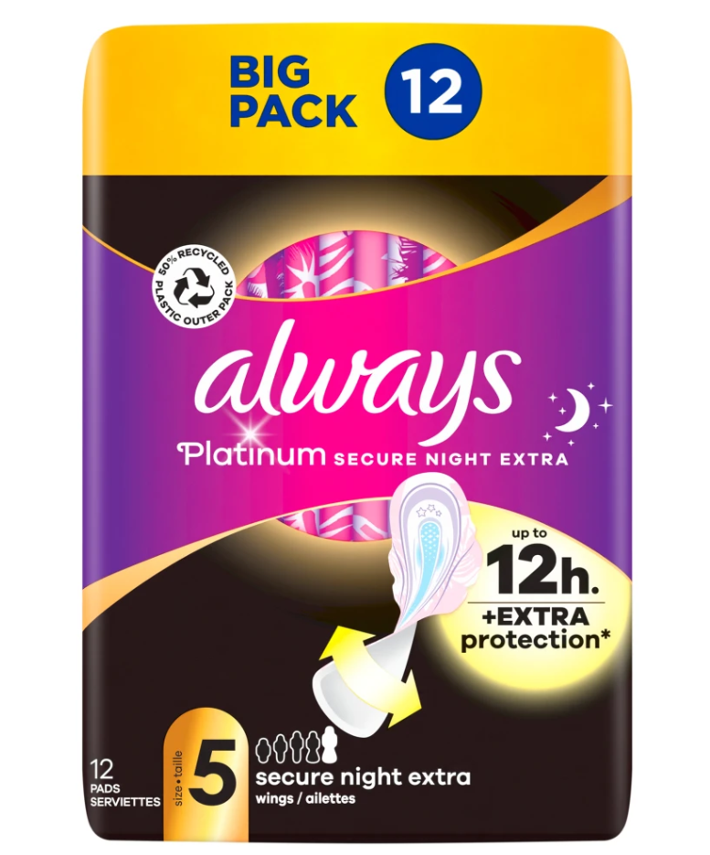 Always Platinum Secure Night Extra (Maat 5) Vleugelmaandverbandjes 12 verbandjes