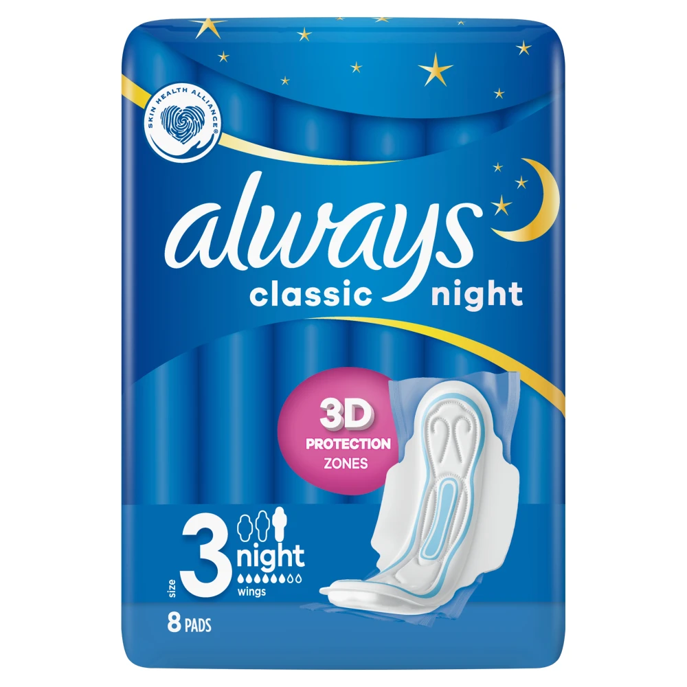 Always Classic Night Maandverband (Maat 3) met vleugels 8 stuks