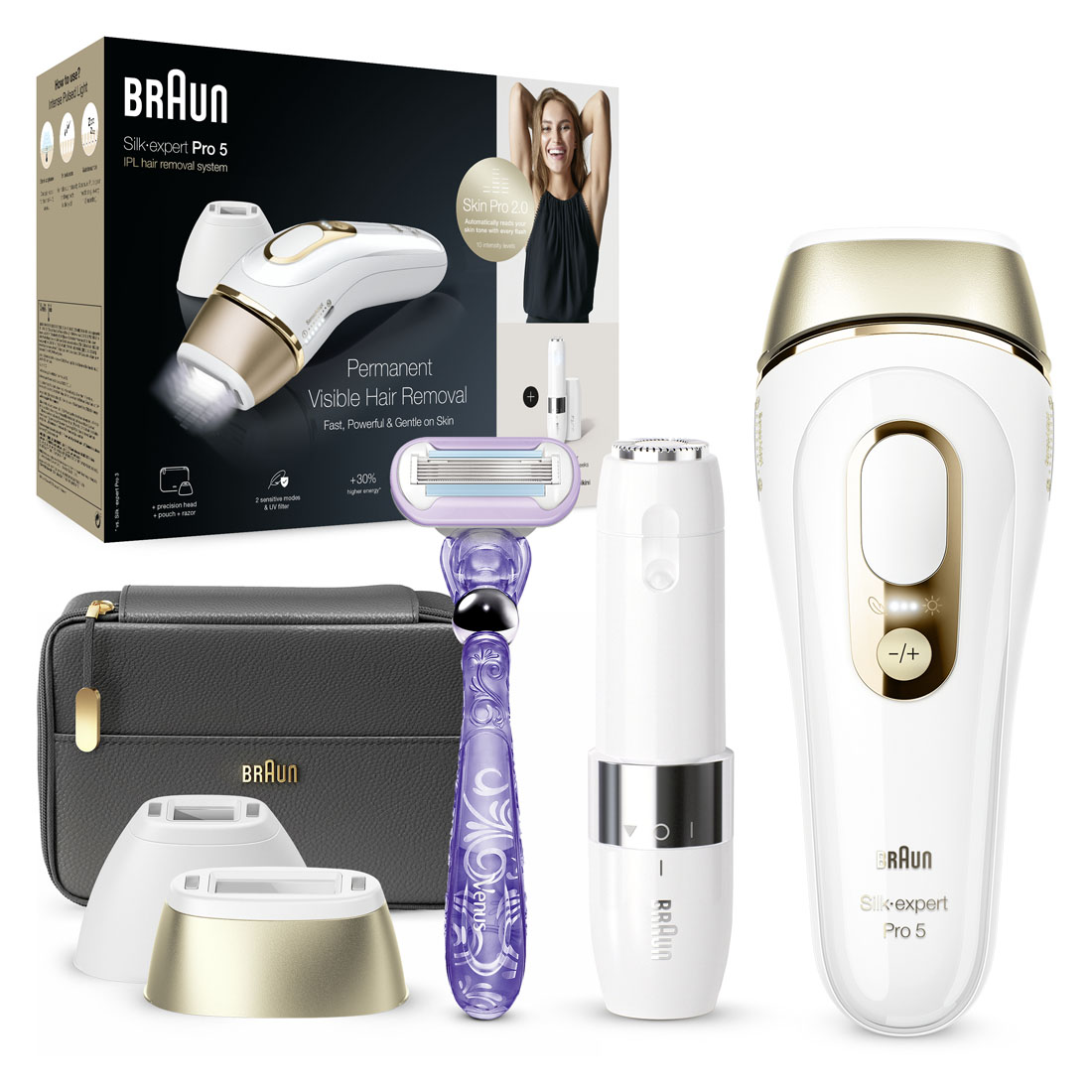 Braun Silk·expert Pro 5 PL5149 Women’s IPL, At-Home Permanent Visible Hair Removal, White/Gold