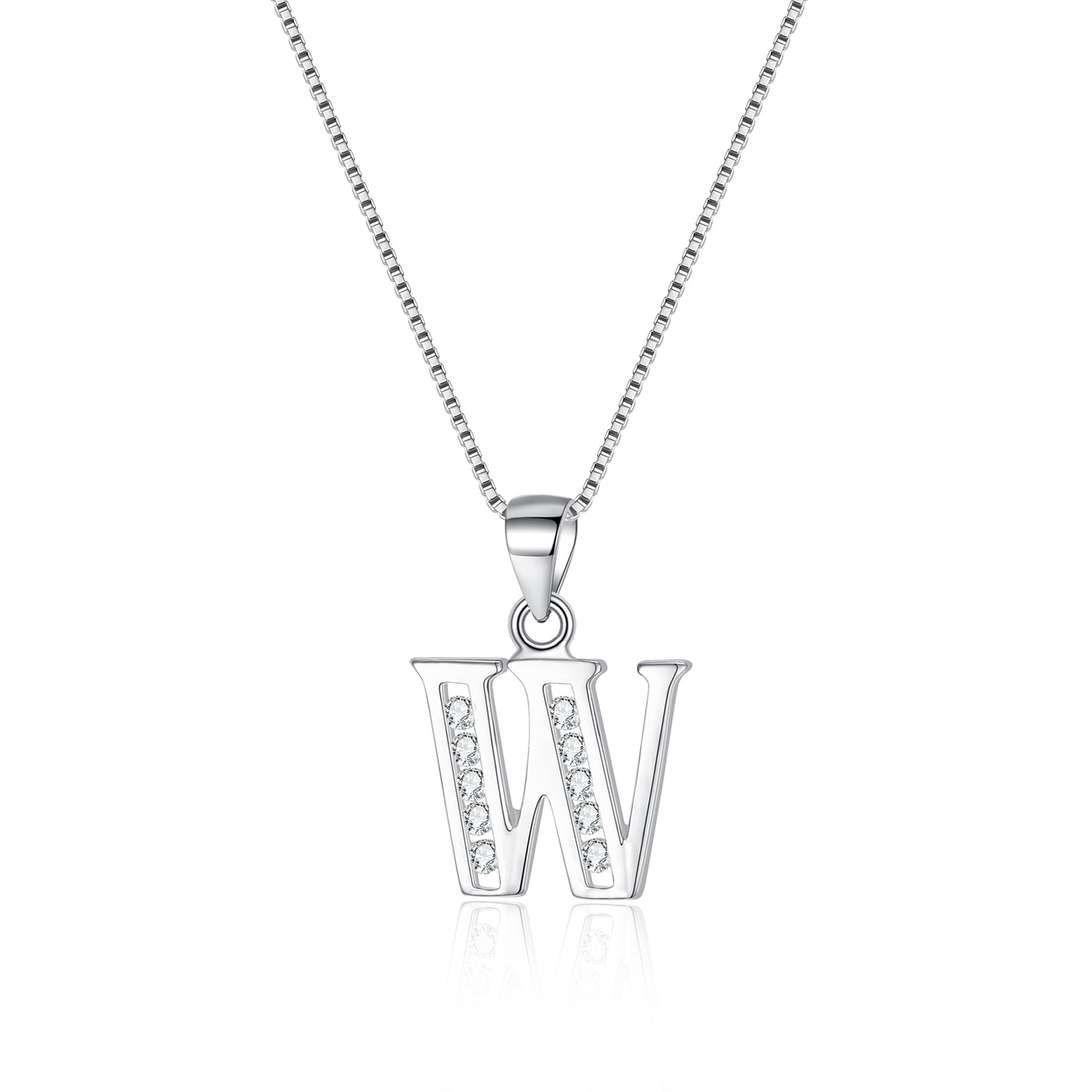 Ever Faith Cubic Zirconia Initial Pendant Necklace - Letter W