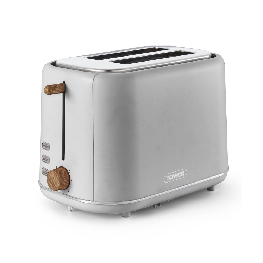 Tower T20027GRY  Scandi 2 Slice Toaster with Adjustable Browning Control, Centring Function, 800W, Dove Grey