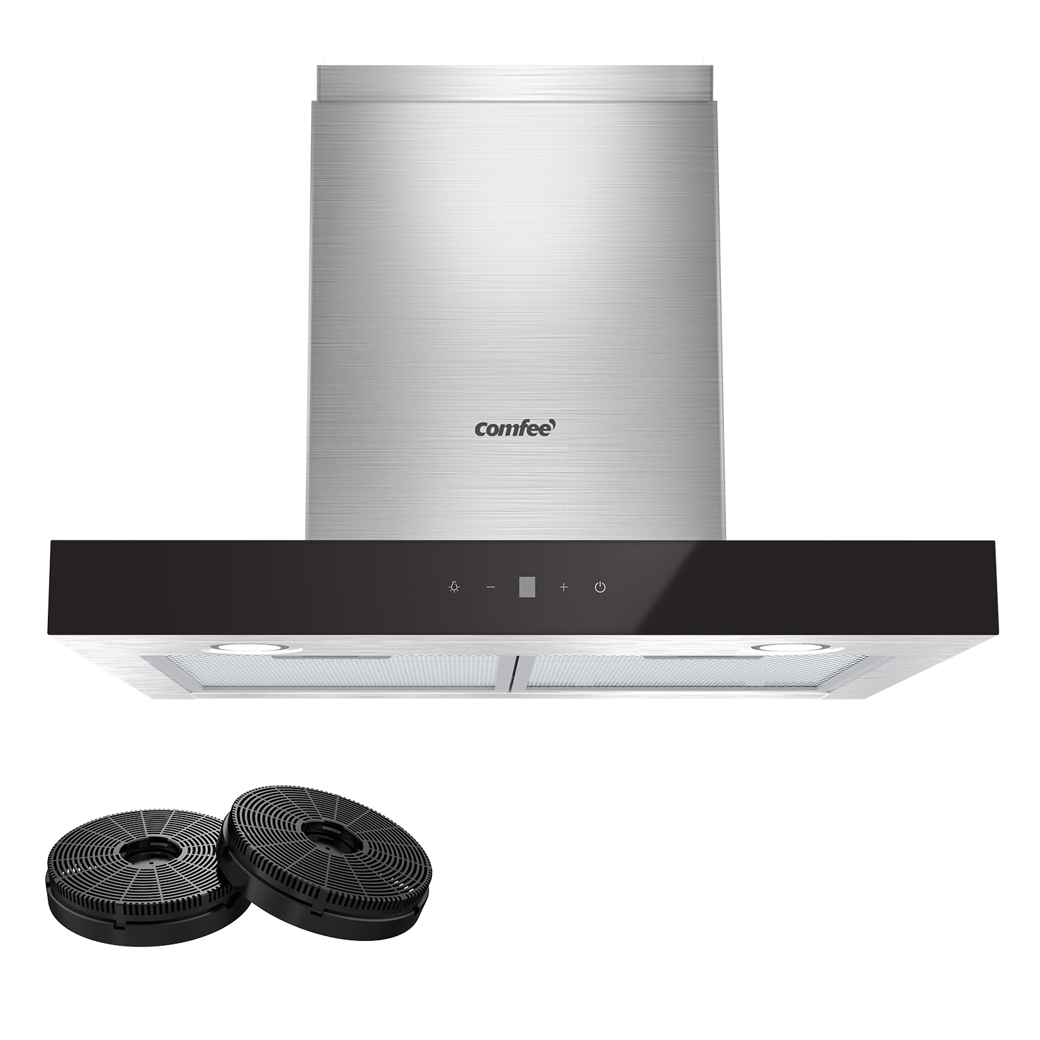 MIDEA-COMFEE Hotte aspirante 60 cm, Classe A+++, Hotte en acier inoxydable, 650 m³/h avec LED, Système de recirculation et d’évacuation, et filtres à charbon TSHM77SS-60