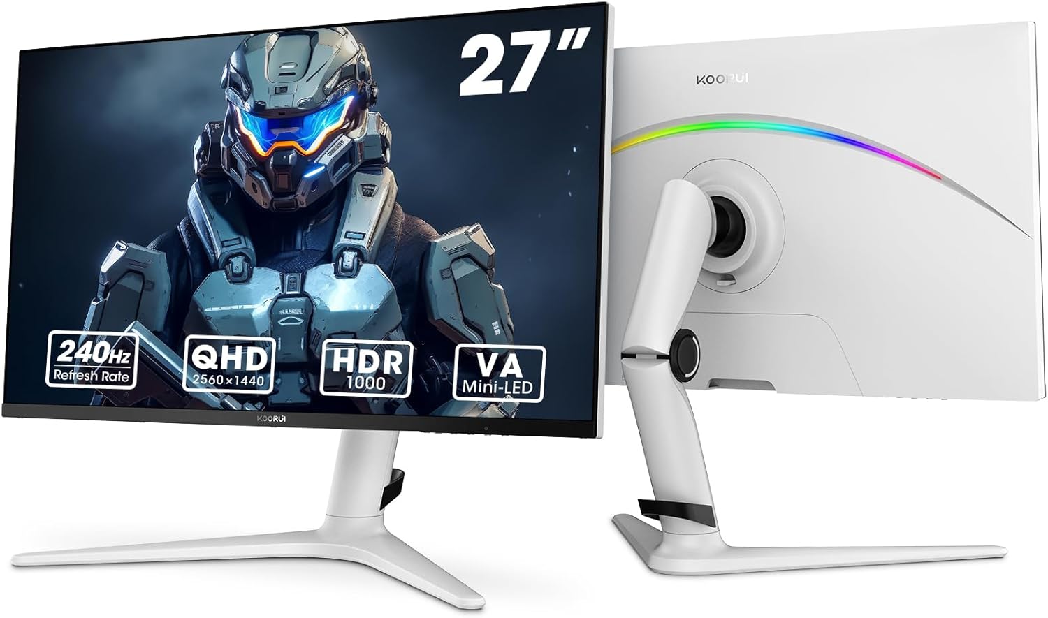 KOORUI 27" QHD 240Hz Mini-LED Gaming Monitor, 1ms, HDR1000, DCI-P3 95% Color, Vertical Mode, Adaptive Sync, HDMI & DisplayPort