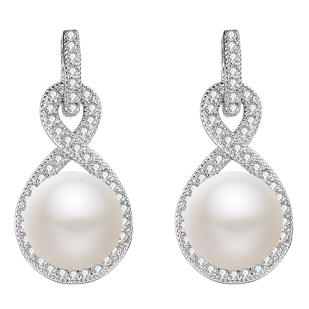 Ever Faith Cubic Zirconia Ivory Freshwater Cultured Pearl Infinity Dangle Earrings