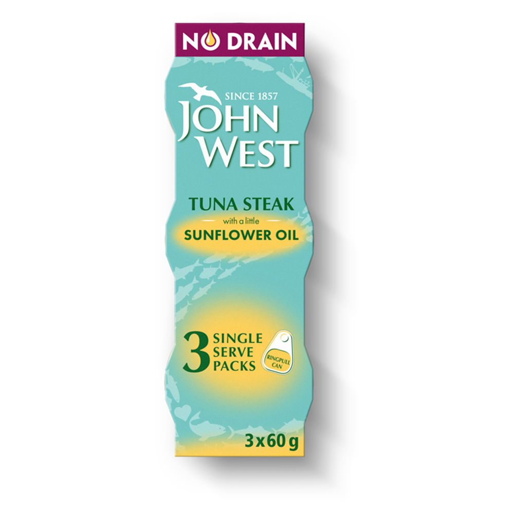 John West No Drain Tuna Steak with Sunflower Oil 3 x 60g