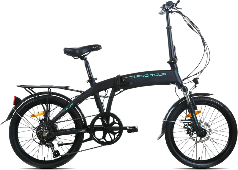 Protour Klapprad für Erwachsene E-Bike 20 Zoll 7-Gang Shimano Aluminiumrahmen Hell Schwarz