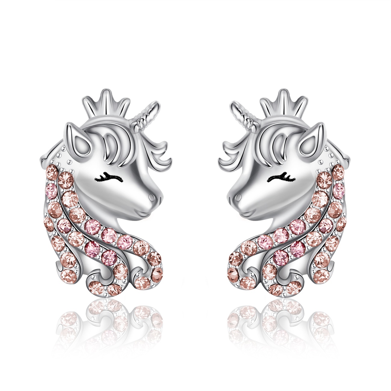 Ever Faith Purple Lucky Unicorn Stud Earrings with Cubic Zirconia