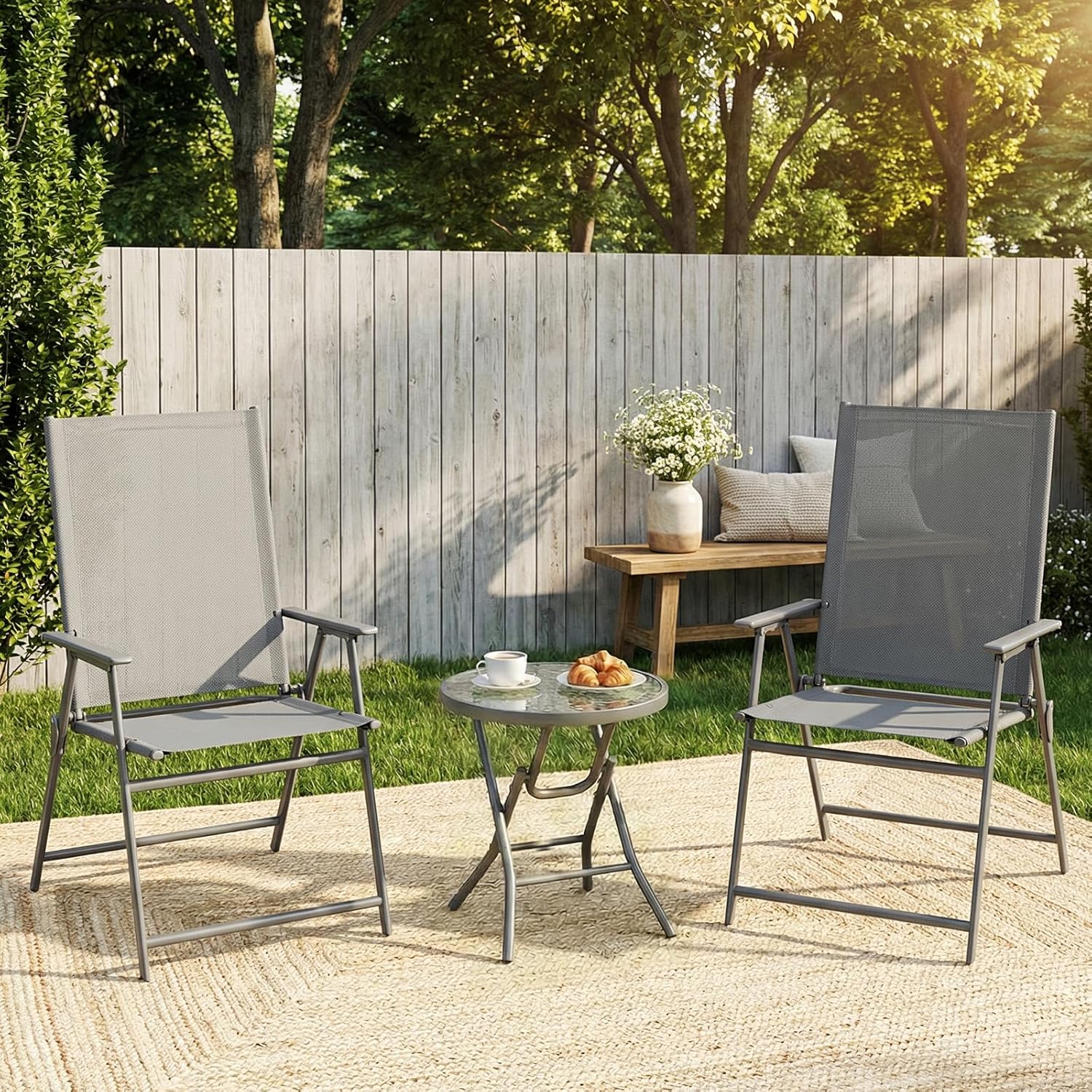 2er-Set Klappbare Gartenstühle mit hoher Rückenlehne bis 120 kg für Camping Terrasse Dunkel Grau | Gartenmöbel & Zubehör