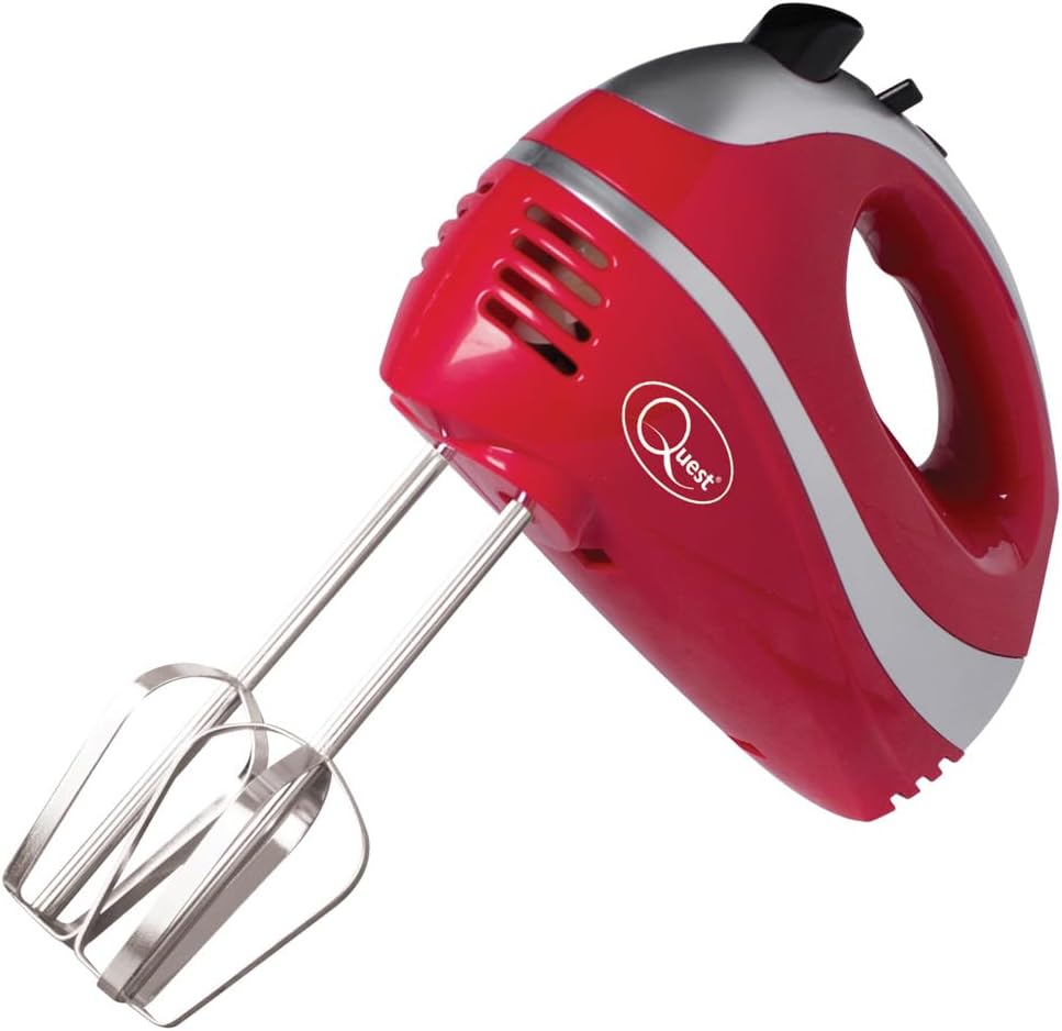 Quest Professional Hand Mixer - Red/Silver, speed, turbo, attachments, red, silver, settings – 35820