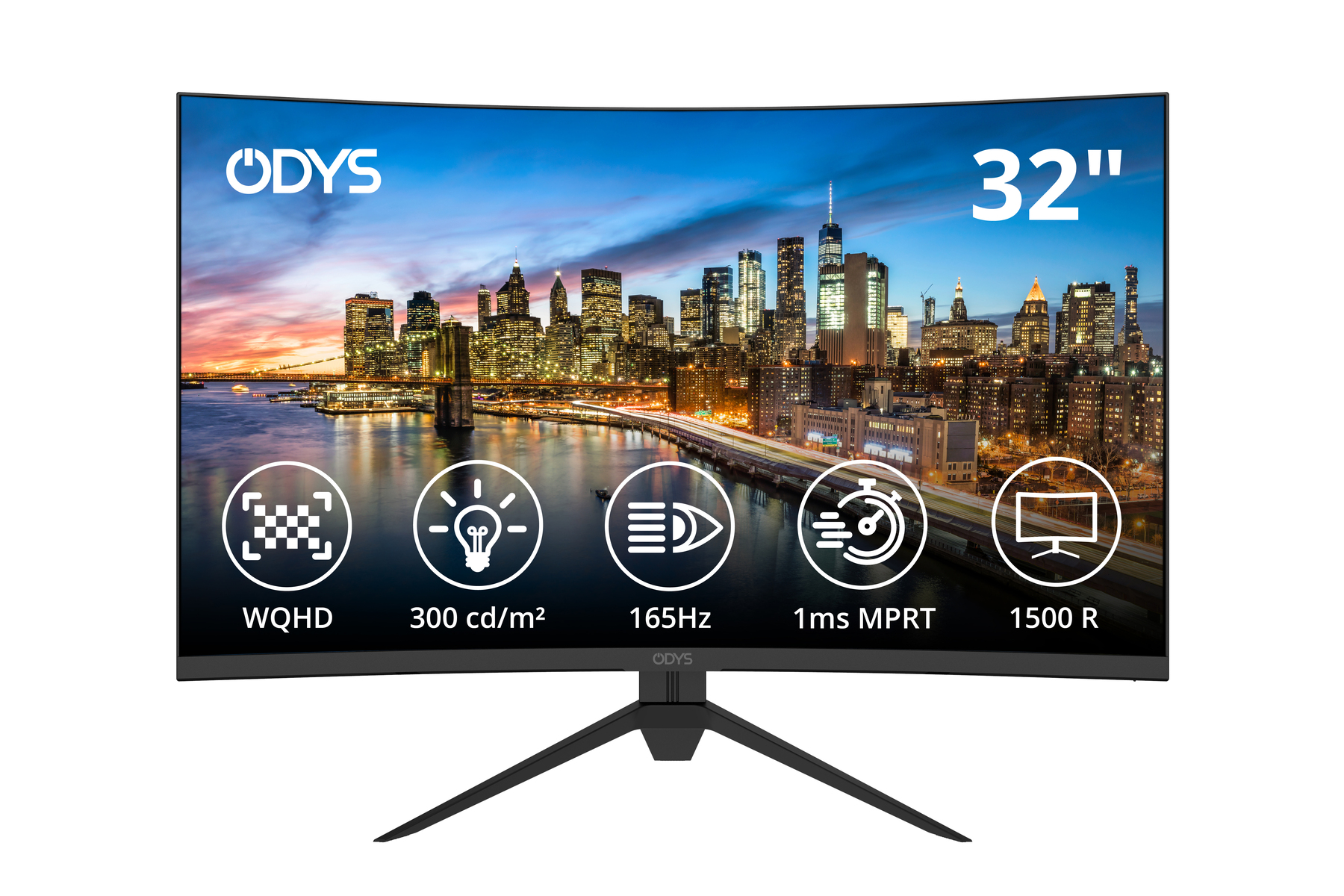 Odys XP32 80cm (32") WQHD Curved Monitor (2560x1440 Pixel, 165Hz, 1ms Reaktionszeit, AMD FreeSync, NVIDIA G-Sync kompatibel, Blaulichtreduzierung, HDMI, DisplayPort,) Schwarz