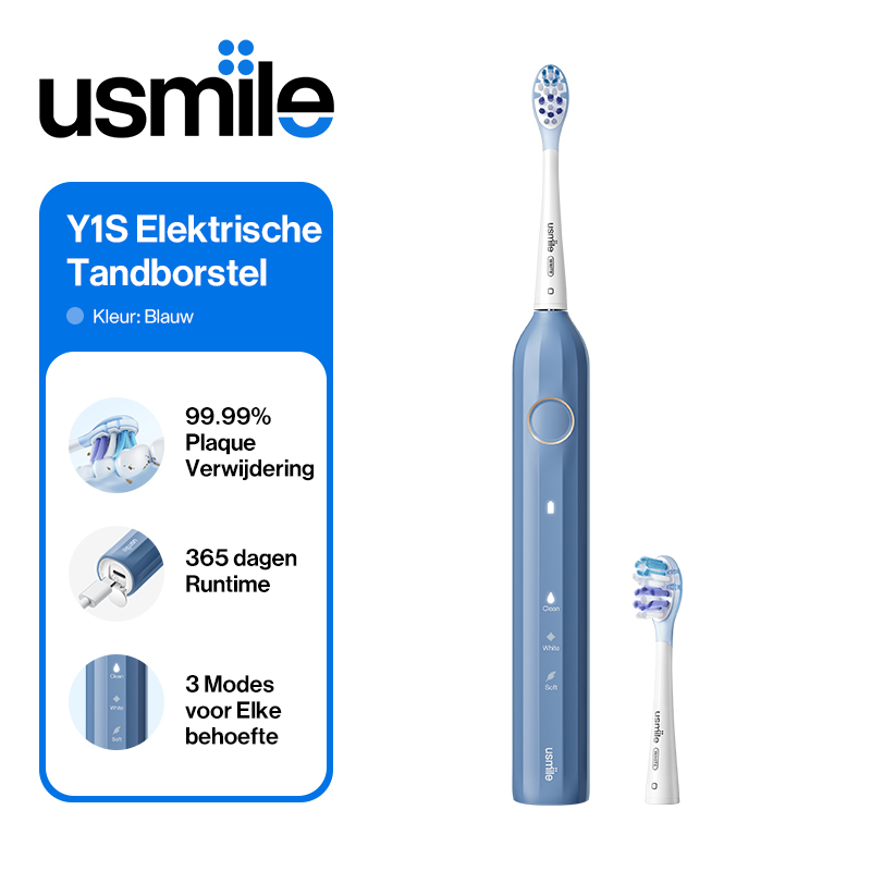 usmile Y1S Elektrische Tandenborstel, Oplaadbare Sonische Tandenborstel voor Volwassenen met 3 Reinigingsstanden, Slimme Timer, Inclusief Reiskoffer, Eén Oplading Gaat 6 Maanden Mee