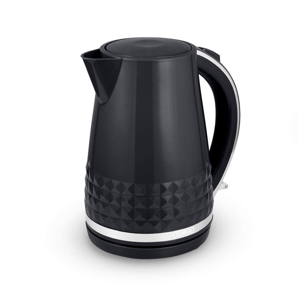 Tower T10075BLK Solitaire Kettle with 360° Swivel Base, Cord Storage, 1.5L, 3KW, Black and Chrome Accents