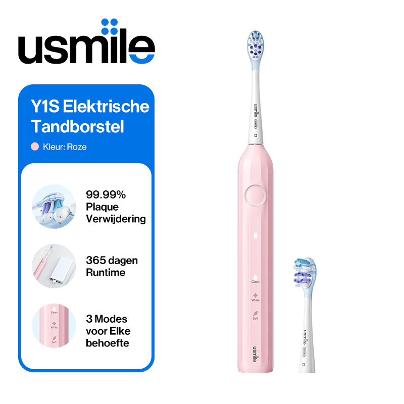 usmile Y1S Elektrische Tandenborstel, Oplaadbare Sonic Tandenborstel voor Volwassenen met 3 Reinigingsstanden, Slimme Timer, Inclusief Reisetui, Eén Oplading Gaat 6 Maanden Mee