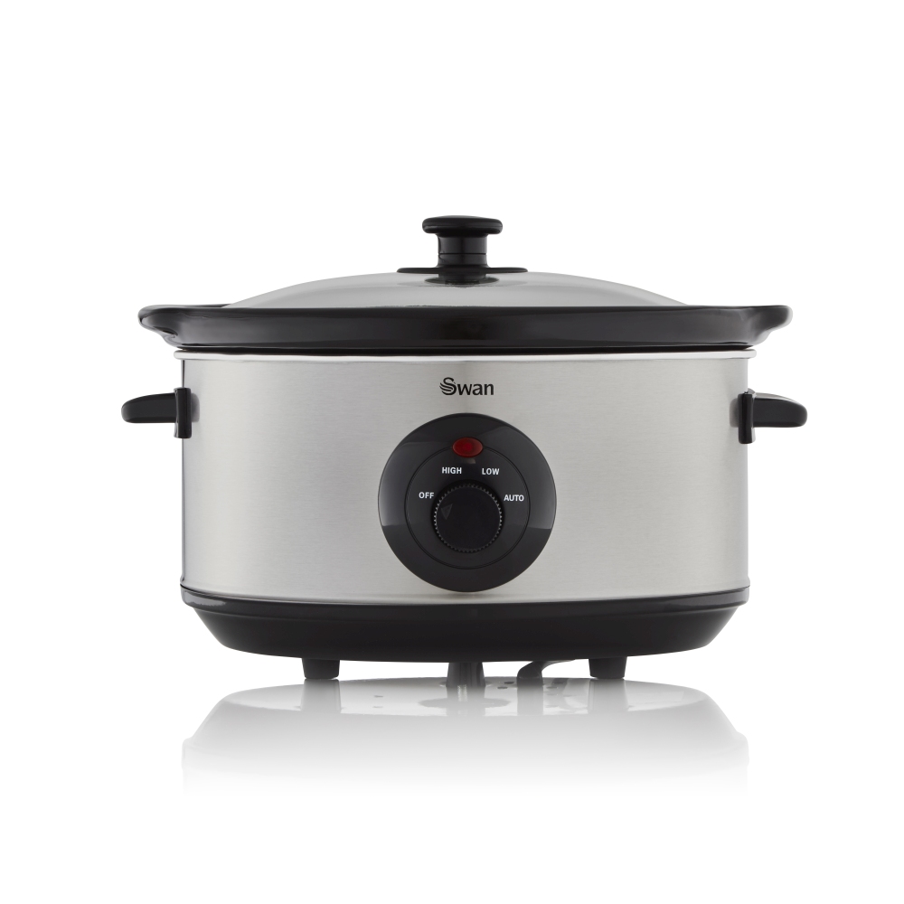 Swan SF17020N 3.5 Litre Oval Stainless Steel Slow Cooker with 3 Cooking Settings, 200W, Silver