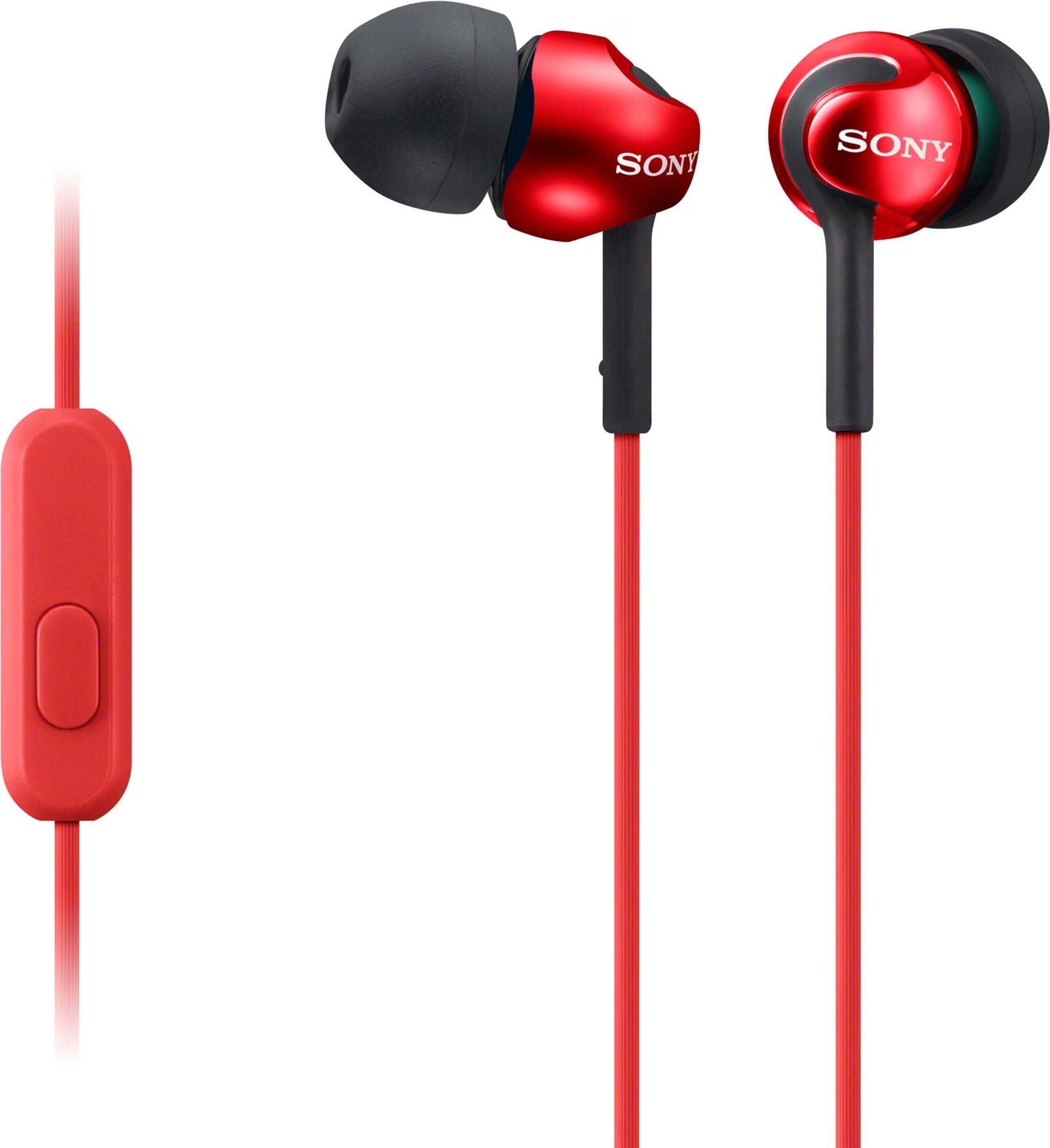 Sony MDR-EX110AP Tiefbass-Kopfhörer mit Smartphone-Steuerung und Mikrofon - Metallic Rot