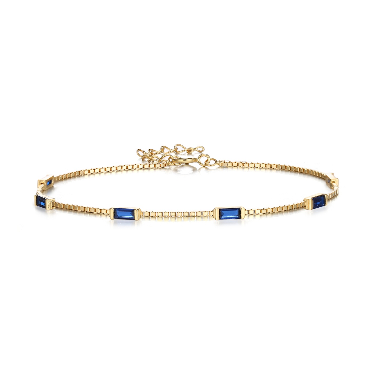 Ever Faith Dainty Emerald Cut Sapphire Created Opal Charm Link Bracelet