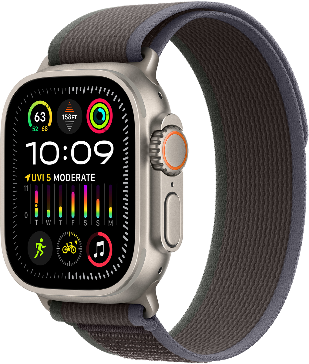 Apple Watch Ultra2 (49mm/ GPS/ Cellular) - Titanium Case with Blue/Black Trail Loop (Medium/Large)