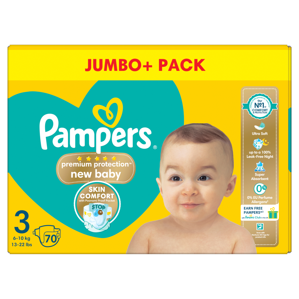 Pampers Premium Protection New Baby Size 3 Jumbo+ Pack 70 Pack