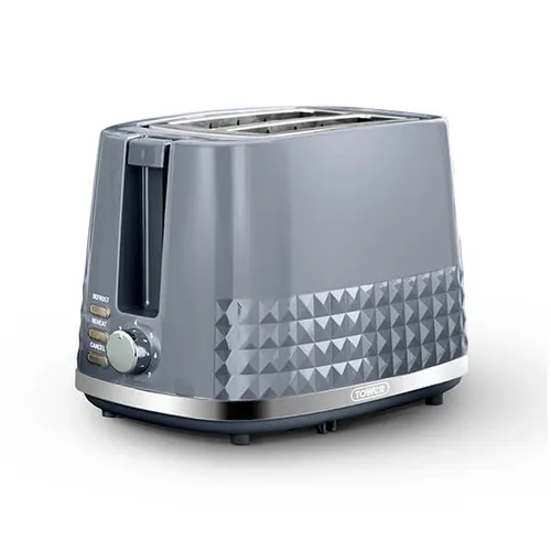Tower T20082GRY Solitaire 2 Slice Toaster Black Chrome Accents, 850W, Grey