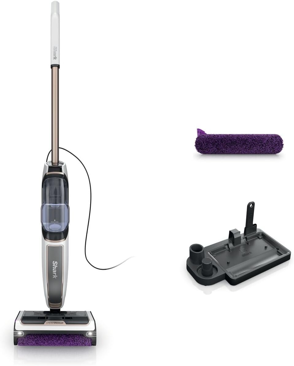 Shark SteamPickUp SD200EU 3-in-1 Dampfreiniger für Hartböden, chemiefreie Reinigung, entfernt nassen und trockenen Schmutz, 420ml Kapazität, zusätzliche Bürstenrollen-Aufbewahrungsstation, Bürstenrollenhalter, weiß