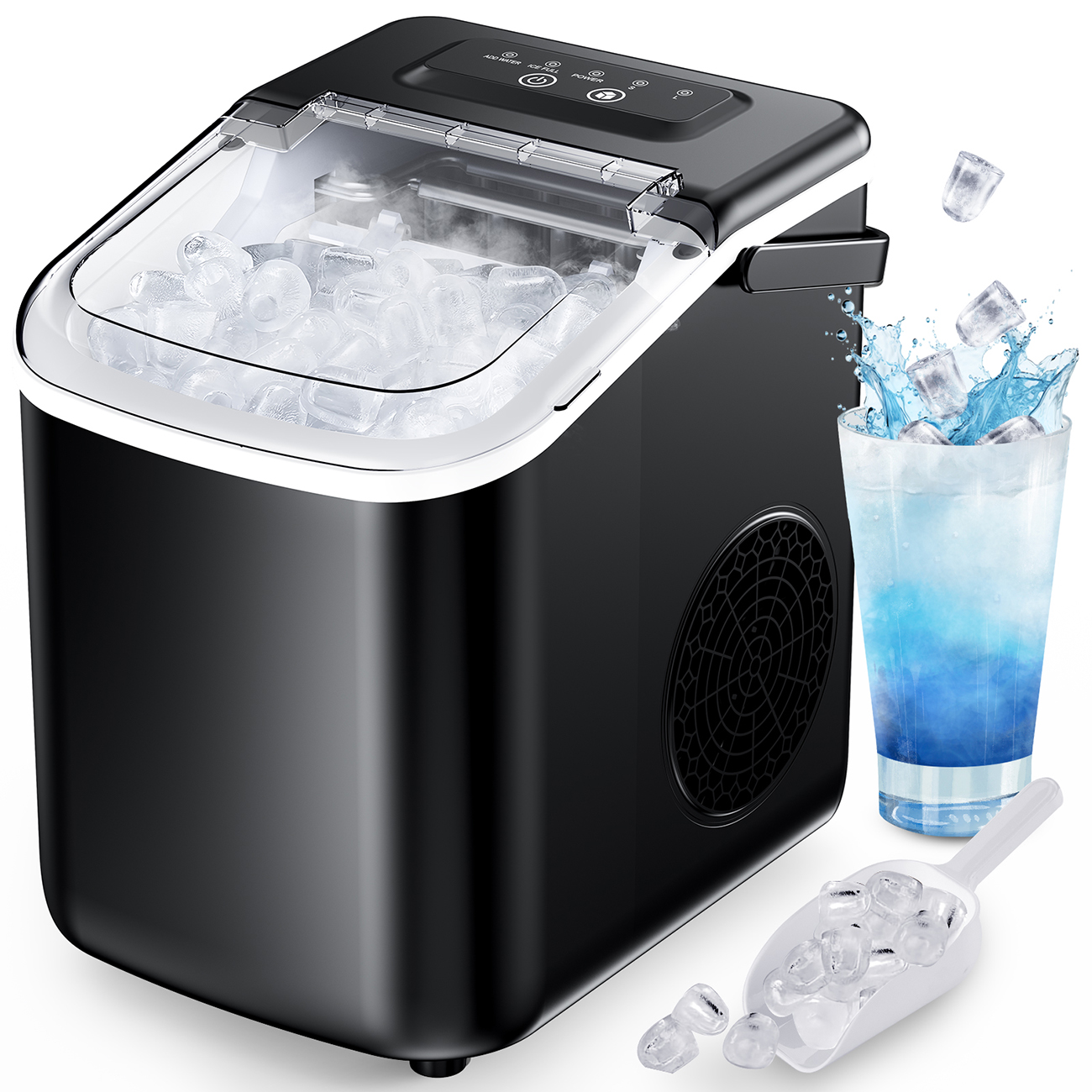 Ice Maker Machine, Countertop & Portable with Carry Handle, Self-Cleaning, 9 Cubes in 6 Mins, Ideal for Home, Kitchen, Camping, RV