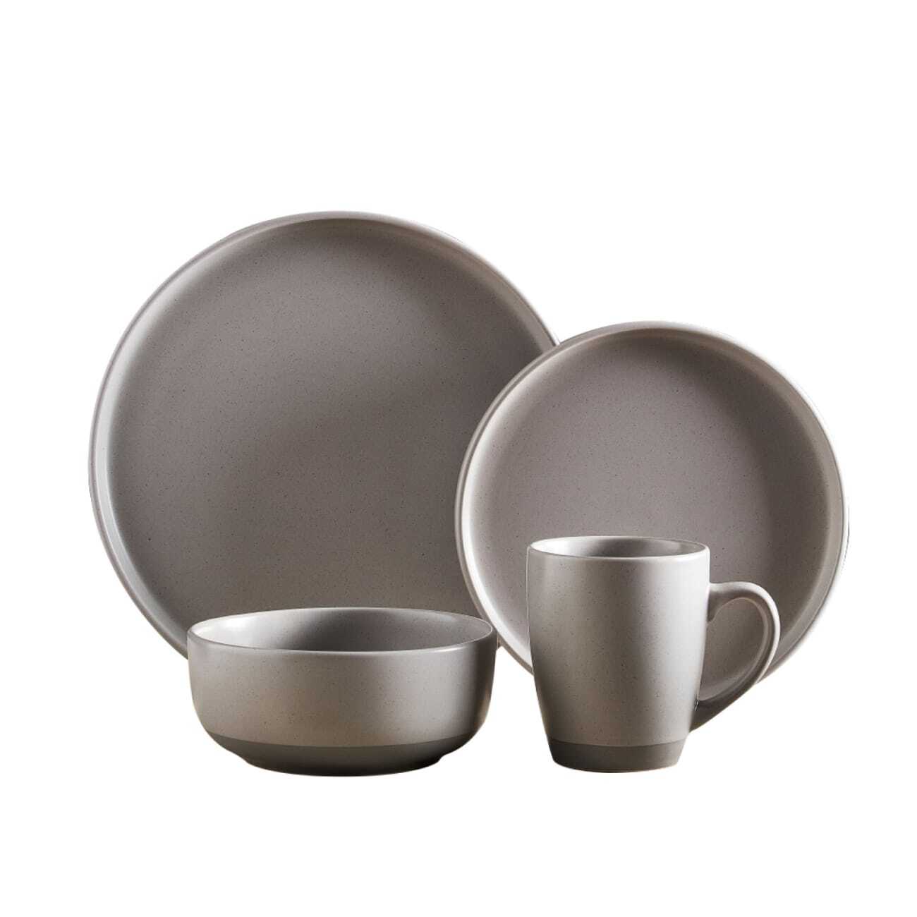 Barbary & Oak by Tower Avena Dinnerware Set 16PC, Fossil Grey