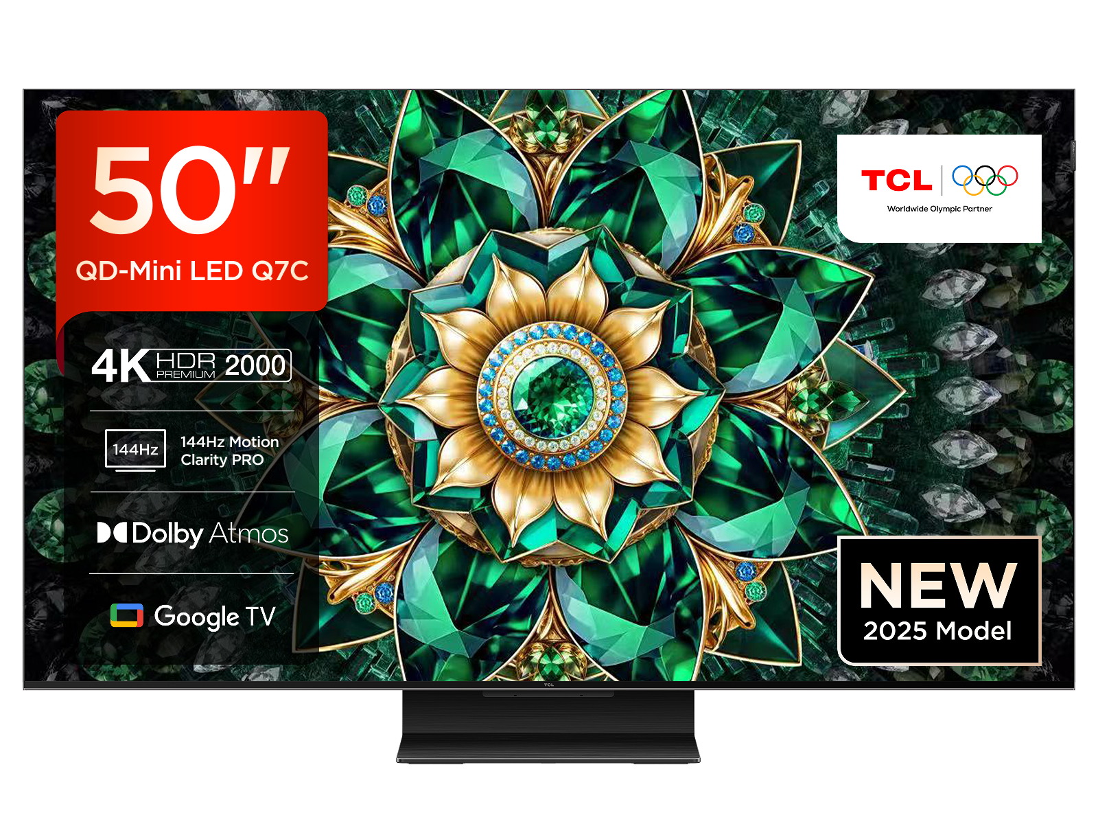 TCL 50Q7C QLED Mini LED Fernseher, 50 Zoll, 4K HDR Premium, Dolby Vision IQ & Atmos, Smart TV mit Google TV, Onkyo 2.0 Sound, 144Hz VRR, AMD FreeSync Premium Pro, HDMI 2.1, AirPlay 2, Alexa, IMAX Enhanced