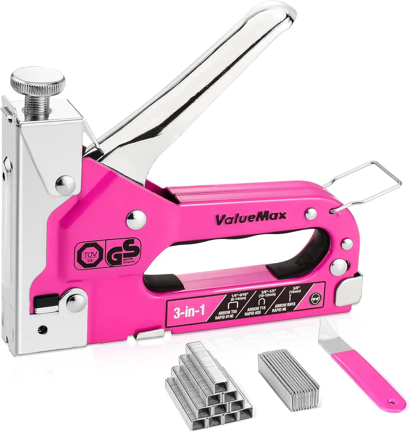 Valuemax Staple Gun 3 In 1, Heavy Duty Stapler With 2000 Staples (type 140/28/8), Tüv Gs Tested Professional Tackers, Adjustable Force Upholstery Staple Gun For Decoration, Carpentry, Diy, Pink | DIY Tool Sets | Joybuy