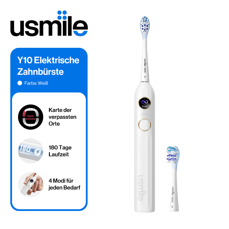 usmile Y10 elektrische Zahnbürste mit Smart-Display, 4 Reinigungsmodi, smarte Schallzahnbürste mit Timer und Andruckkontrolle, eine Akkuladung hält 180 Tage