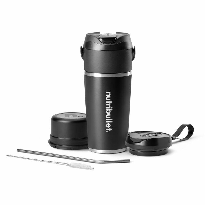 nutribullet®  Flip NBP016B, tragbarer Mixer mit isoliertem Edelstahl Thermobecher (590 ml), wiederaufladbar für 14+ Mixvorgänge, hält Getränke 24 Stunden kalt, Eiscrusher, 2-in-1 Mini Mixer to-go, USB-C-Ladefunktion, Schwarz