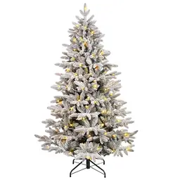 SALCAR 180 cm Artificial Christmas Tree with Snow Effect and Lighting, Fir Tree with 1230 Tips and 300 Warm White LEDs, Quick-Assembly Folding System Christmas Tree, Including Christmas Tree Stand