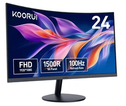KOORUI Curved Monitor - 23.6 Zoll FHD Curved Computer Monitor, VA-Panel, 100Hz, Krümmung 1500R, Neigungsverstellung, Augenpflege, HDMI