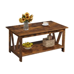 WLIVE rechteckiger Couchtisch, Holztisch für das Wohnzimmer mit offenem Fach, V-Streben, Sofatisch für Wohnzimmer und Schlafzimmer, Vintage Braun/Schwarz (V-Streben, Vintage Braun/Schwarz)